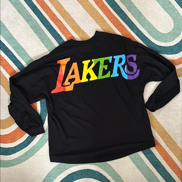 NWOT Black Long Sleeve Shirt with Rainbow Lakers Logo - Picture 1 of 9